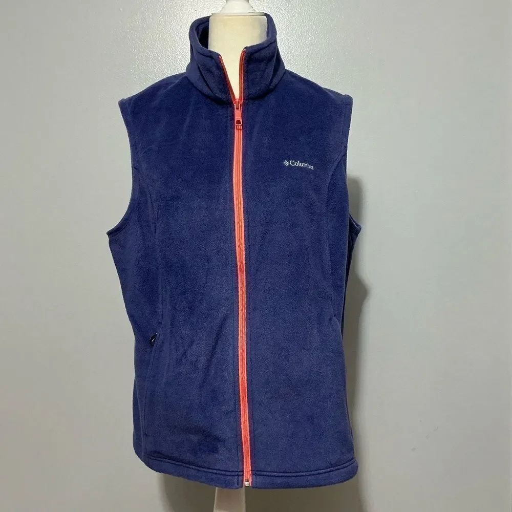 Columbia Blue Fleece vest with Orange Trim size XL